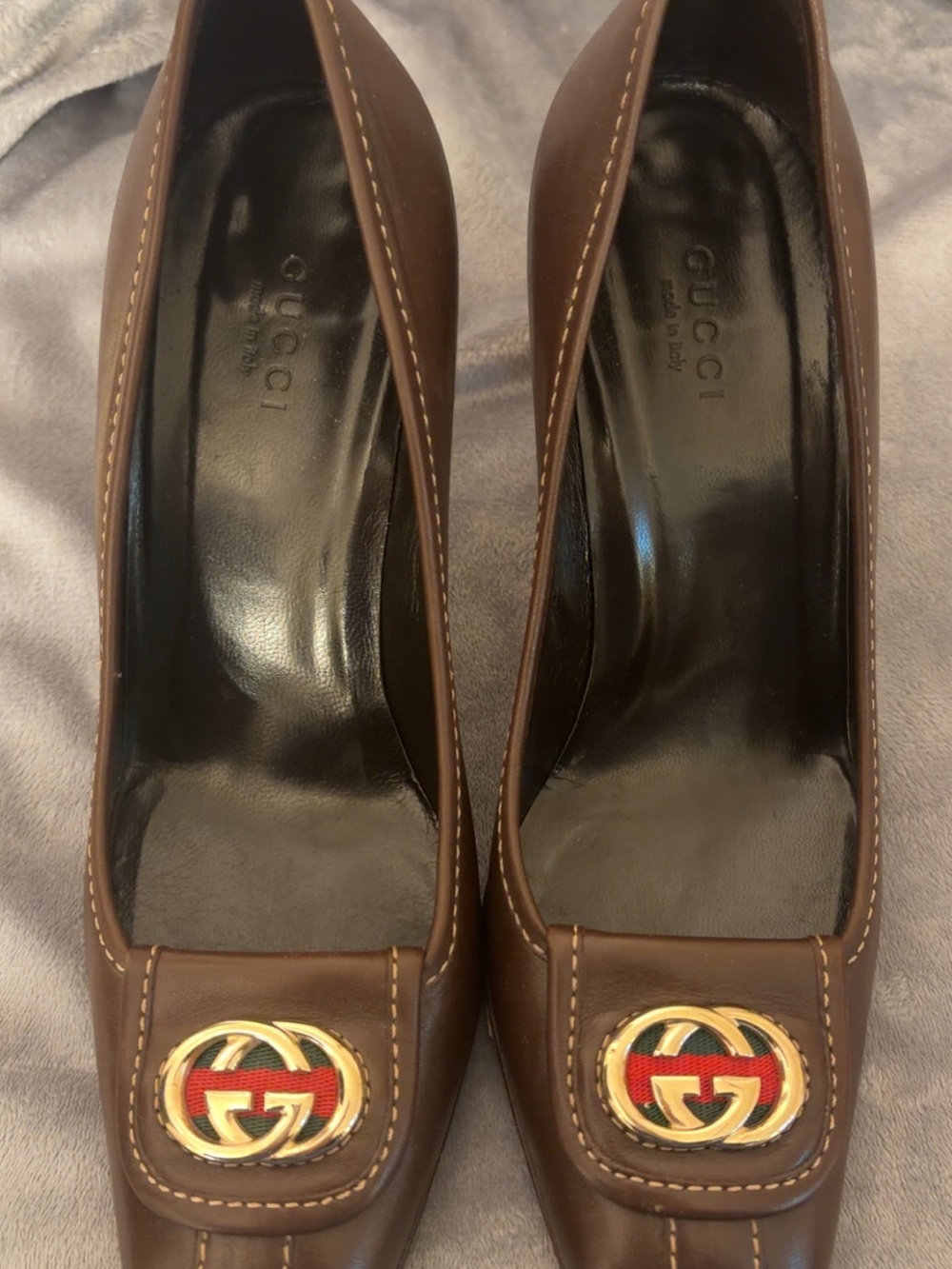 Gucci Women's Brown Leather Heels with Icon GG Logo